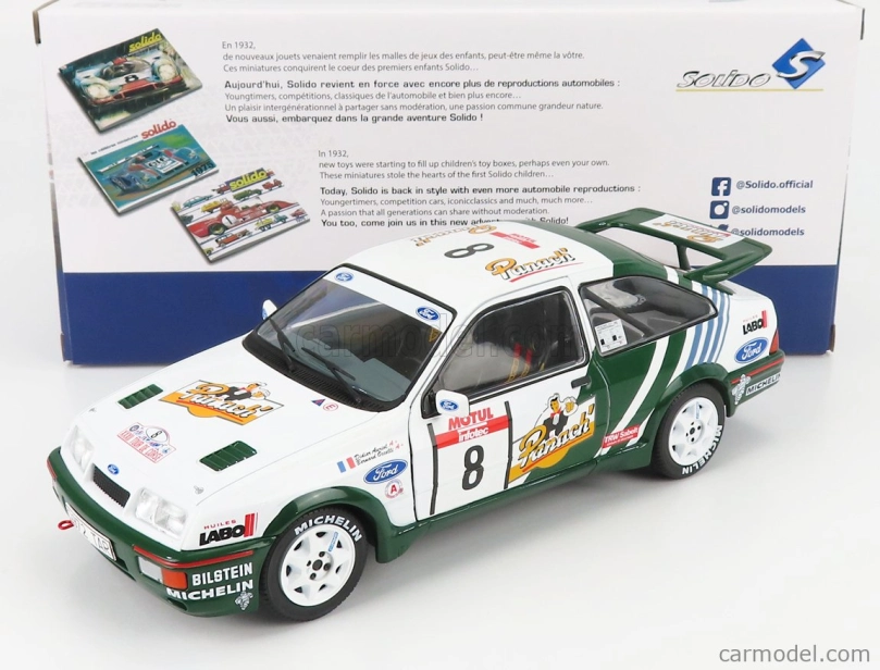 Solido Ford england Sierra Cosworth Rs500 N 8 Rally Tour De Corse 1988 Auriol 1:18 bielo-zelená