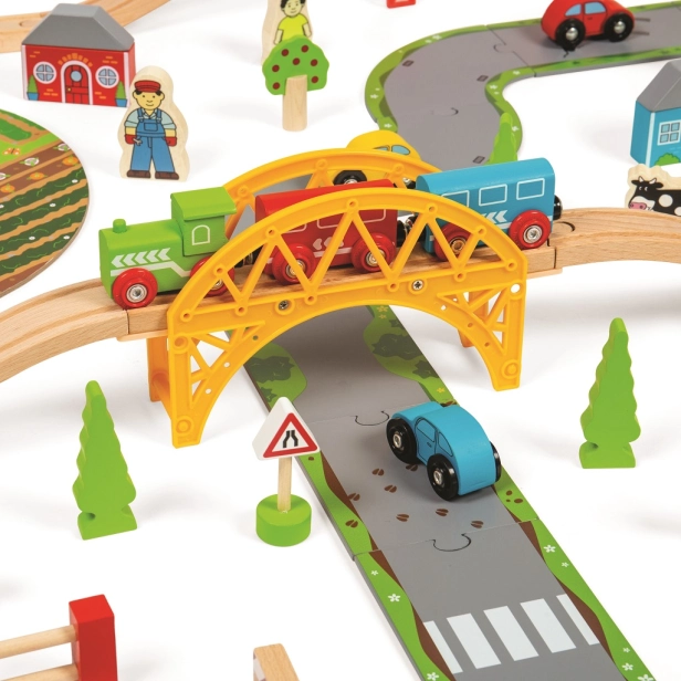 Bigjigs Rail Drevená vláčiková dráha s vidieckou cestou 80 kusov poškodené balenie