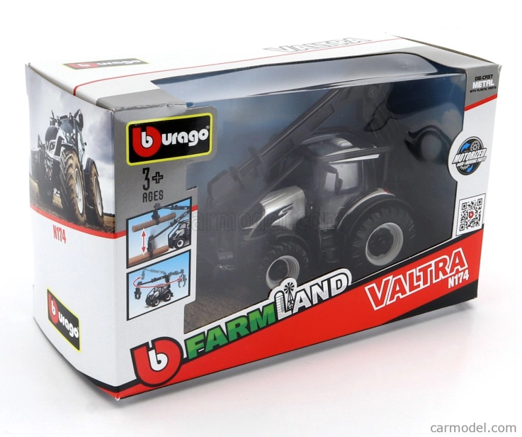 Bburago Valtra N174 Tractor Crane Loader 2017 1:50 bielo-čierna