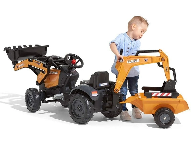 FALK – Šliapací traktor Case IH Backhoe s nakladačom, rýpadlom a vlečkou