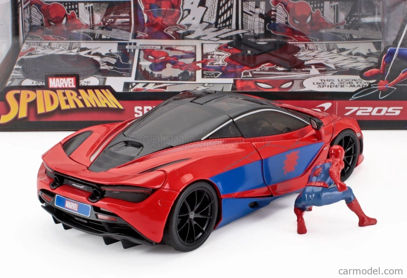 Jada Mclaren 720s With Spiderman Figure Marvel 2018 1:24 Červená Modrá