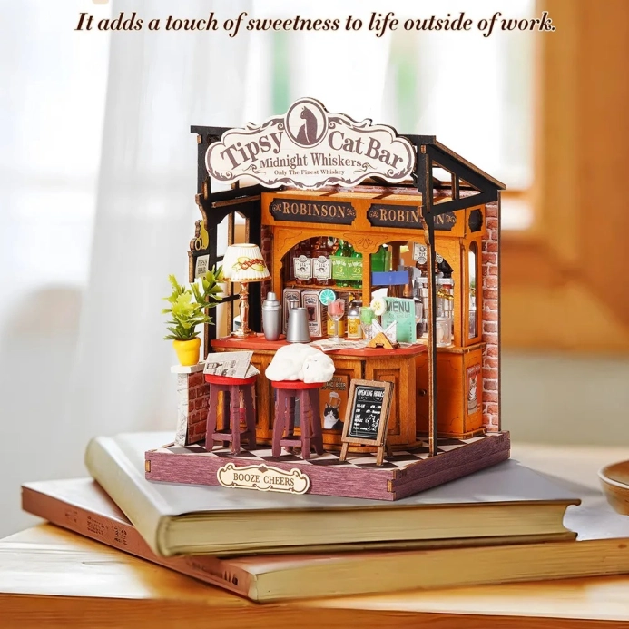RoboTime 3D dřevěná skládačka Miniatura domečku Tipsy Cat Bar