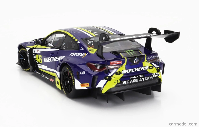Minichamps BMW 4-series M4 Gt3 Team Wrt N 46 (first Podium) 2nd Race 2 Fanatec Gt World Challenge Europe Brands Hatch 2023 - Valentino Rossi - Maxime Martin 1:18 Fialová Žlutá Černá