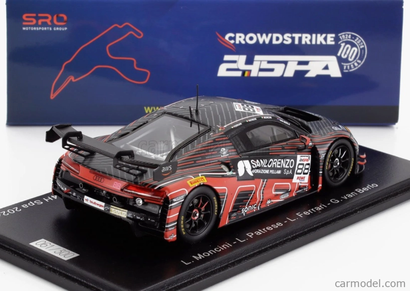 Spark model Audi R8 Lms Gt3 Evo Ii 5.2l V10 Team Tresor Attempto Racing N 88 24h Spa 2024 Leonardo Moncini - Lorenzo Patrese - Lorenzo Ferrari - Glenn Van Berlo 1:43 Grey Red