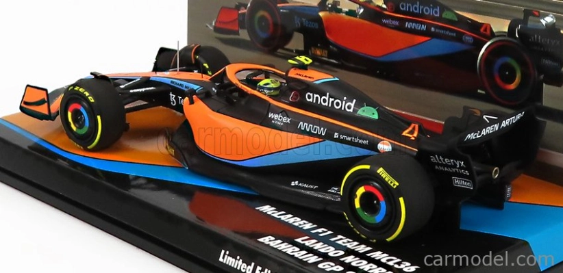 Minichamps Mclaren F1  Mcl36 Team Mclaren N 4 Bahrain Gp 2022 Lando Norris 1:43 Oranžová Světle Modrá