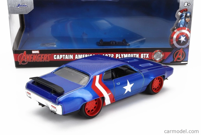 Jada Plymouth Gtx s postavičkou Kapitána Ameriky 1972 1:32 Modrá červená biela