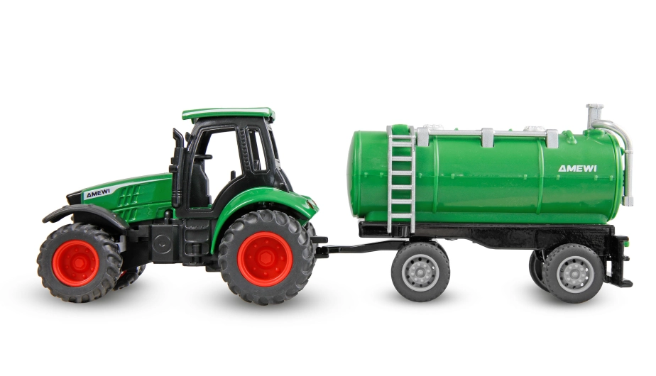 Kovový RC traktor s cisternou 1:64 RTR zelený, 3 rýchlostné stupne, LED svetlá