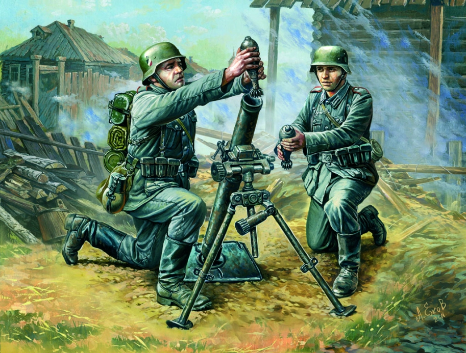Zvezda figurky - německý minomet 81mm s vojáky (1:72)