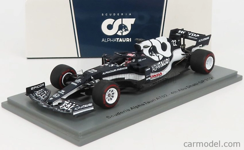 Iskrový model Alpha tauri F1 At02 Honda Ra620h Team Alpha Tauri N 22 4th Abu Dhabi Gp 2021 Yuki Tsunoda 1:43 White Blue