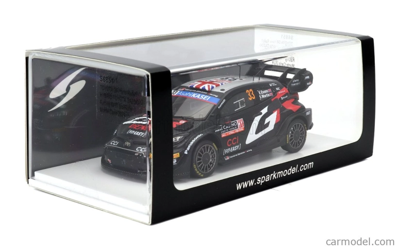 Spark-model Toyota Yaris Gr Rally1 Hybrid Team Toyota Gazoo Racing Wrt N 33 3. Rally Montecarlo 2024 Elfyn Evans - Martin Scott 1:43 Čierna Biela