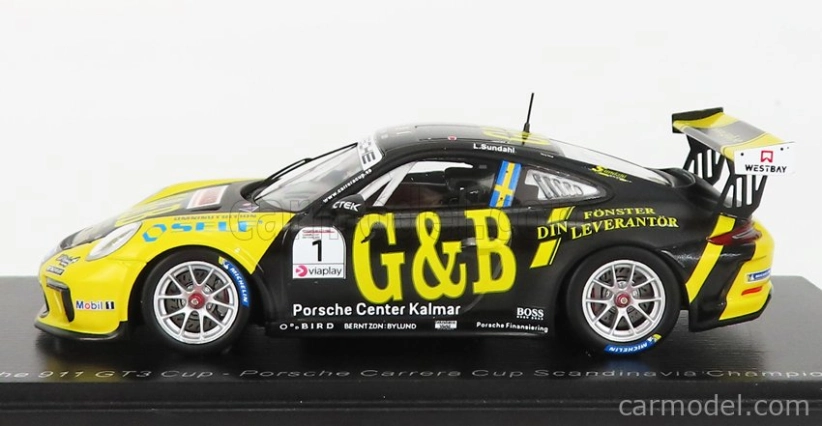 Spark-model Porsche 911 991-2 Gt3 Cup N 11 Porsche Carrera Cup Scandinavia Champion 2020 L.sundahl 1:43 Black Yellow