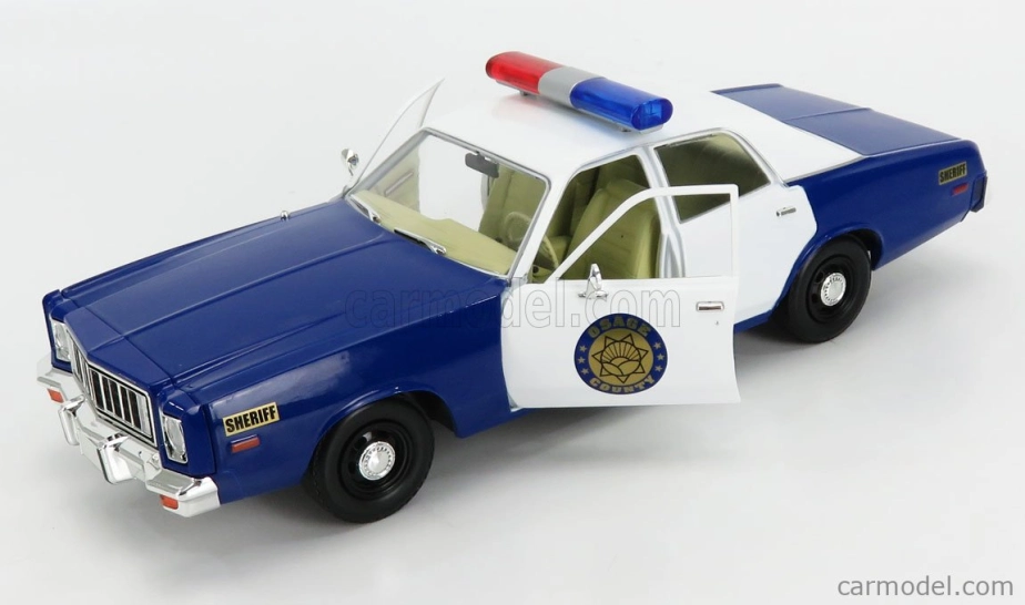 Greenlight Plymouth Fury Police Osage County Sheriff 1975 1:18 Modrá Bílá