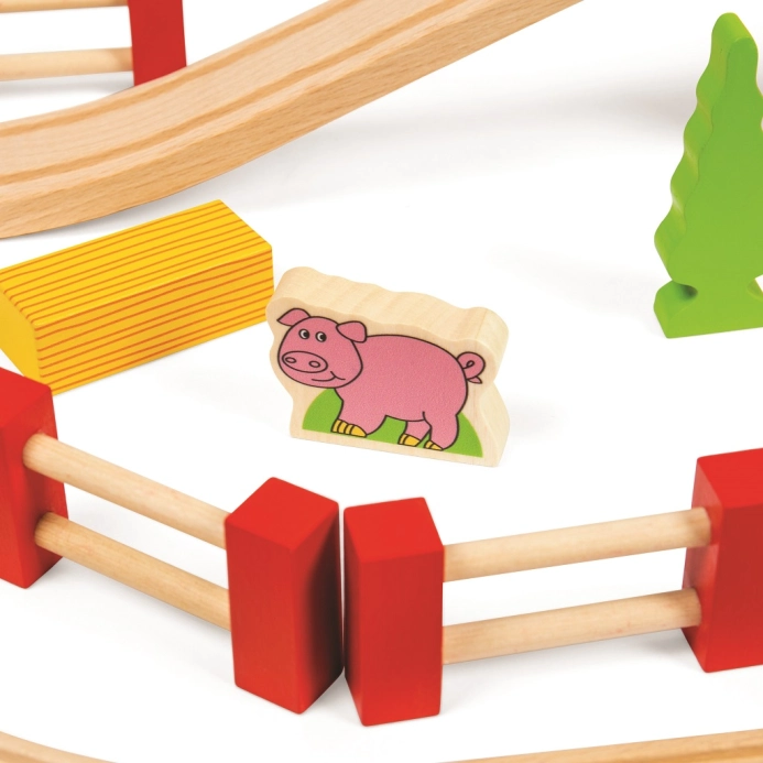 Bigjigs Rail Dřevěná vláčkodráha s venkovskou cestou 80 dílů poškozený obal