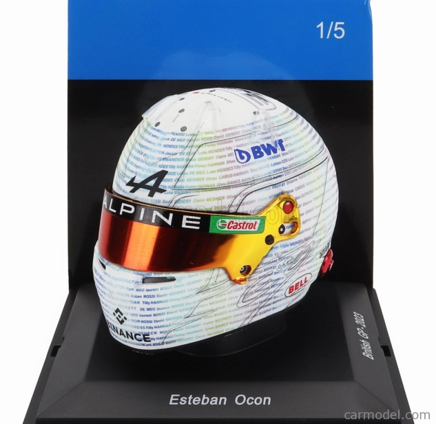 Spark-model Bell helmet F1 Casco Helmet Renault A523 Team Bwt Alpine N 31 British Gp 2023 Esteban Ocon 1:5 Bílá