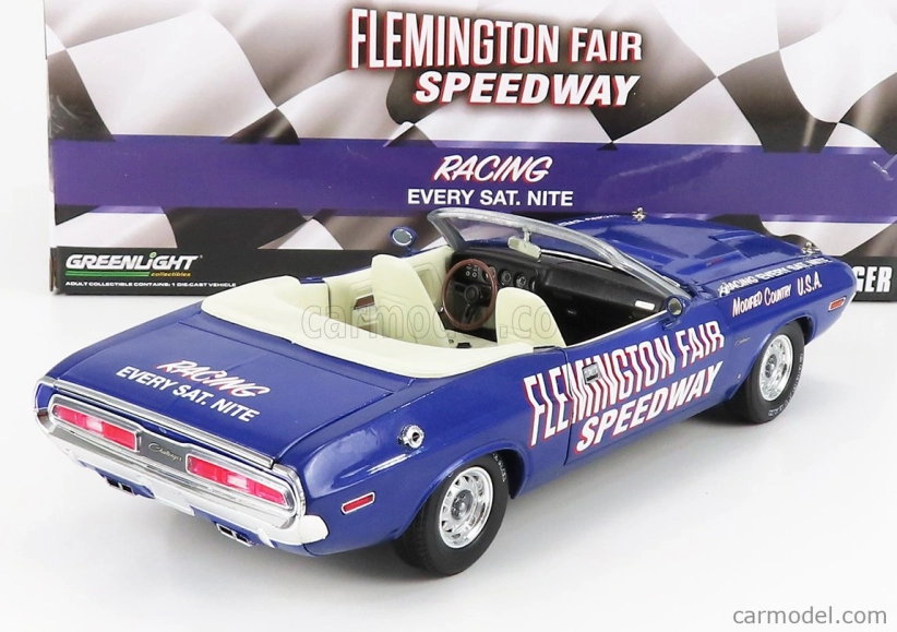 Greenlight Dodge Challenger Cabriolet Open Official Pace Car Flemington Fair Speedway 1971 1:18 Purple