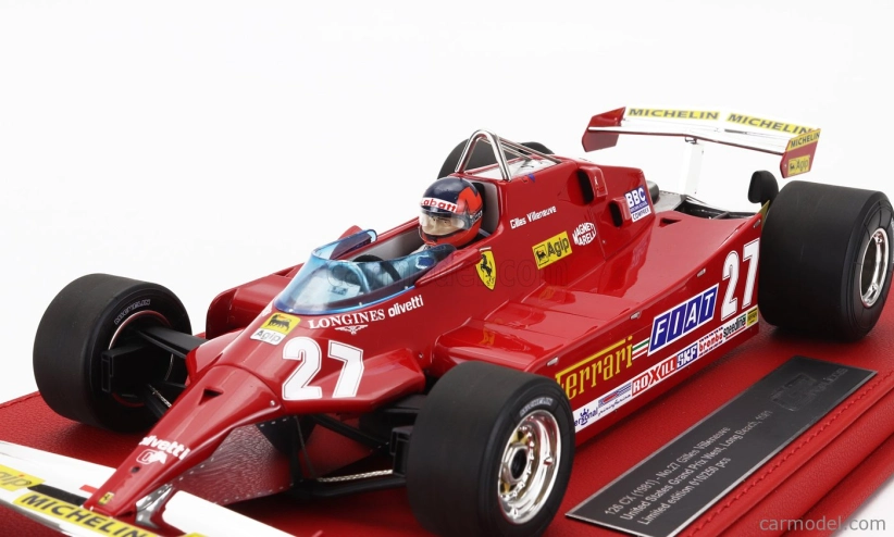 Gp-replicas Ferrari F1  126cx Comprex Turbo N 27 Usa Ovest Long Beach Gp (with Pilot Figure) 1981 G.villeneuve - Con Vetrina - With Showcase 1:18 Red