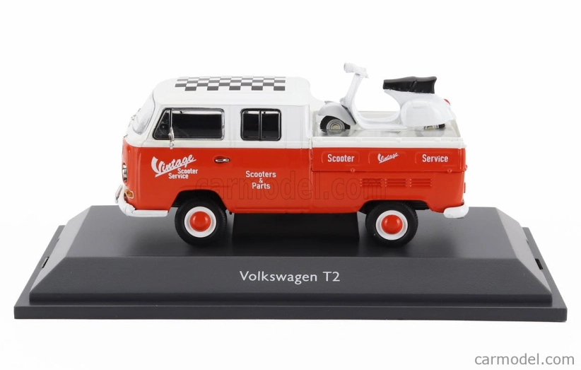 Schuco Volkswagen T2 Double Cabine Pick-up 1962 With Vespa Gs 1:43 Červená Bílá