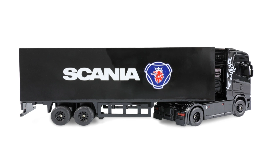 RC licencovaná Scania 730 S s návesom, GYRO, driftovacia, proporcionálny pohon 4x4, 1:64 RTR, čierna