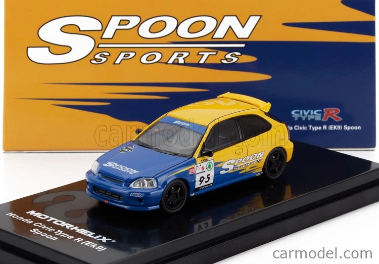 Motorhelix Honda Civic Ek9 Type R Spoon N 95 Racing 1999 1:64 Modrá Žlutá
