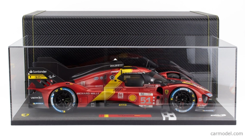 Bbr-models Ferrari 499p 3.0l Turbo V6 Team Ferrari Af Corse N 51 Winner 24h Le Mans (dirty Version - After Race) 2023 Alessandro Pier Guidi - James Calado - Antonio Giovinazzi - Con Vetrina - With Showcase - Coffret Box 1:12 Červená Žlutá Černá