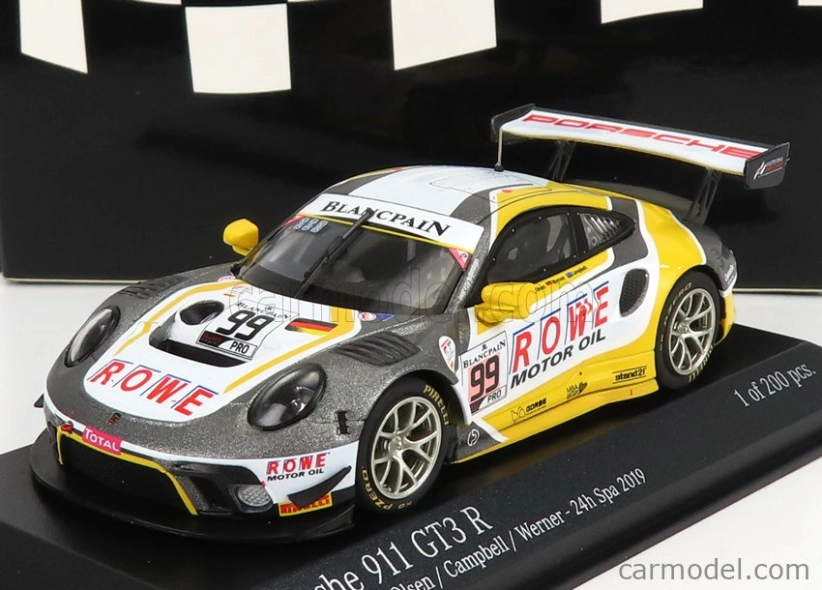 Minichamps Porsche 911 991-2 Team Rowe Racing N 99 7th 24h Spa 2019 D.olsen - M.campbell - D.werner 1:43 Sivá Biela Žltá