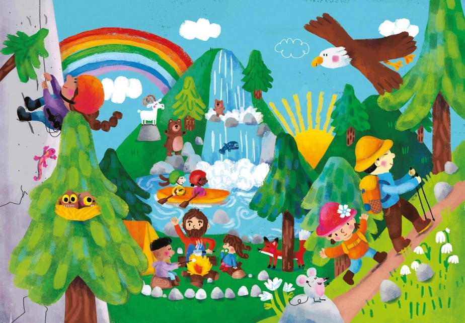 Vilac Drevená knižka s puzzle Dobrodružstvá