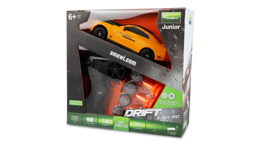 RC auto Drift Sport Car Nissan GT-R, žlutá