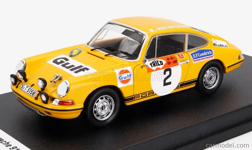 Trofeu Porsche 911s Coupe (nočná verzia) N 2 Winner Rally Swedish 1970 Bjorn Waldegaard - Lars Helmer 1:43 Žltá