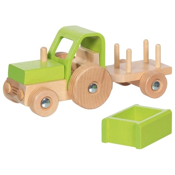Goki Dřevěný Traktor s přívěsem