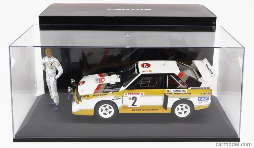 Autoart Audi Quattro Sport S1 (nočná verzia) N 2 4th Rally Montecarlo 1986 S figúrkou W.rohrl - C.geistdorfer 1:18 Žltá Biela Červená