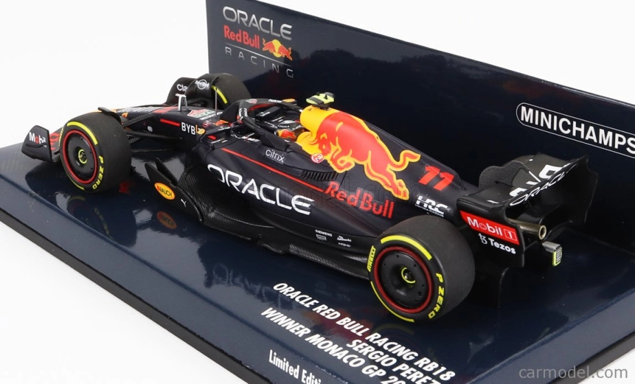 Minichamps Red bull F1  Rb18 Team Oracle Red Bull Racing N 11 Winner Monaco Gp 2022 Sergio Perez 1:43 Matná Modrá Žlutá Červená