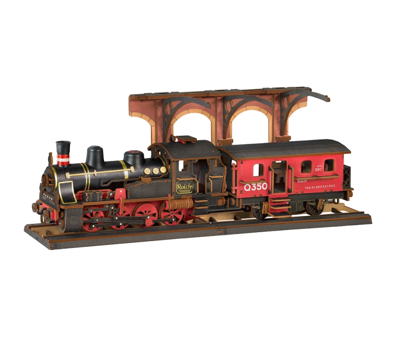 RoboTime 3D dřevěná skládačka Vintage parní lokomotiva