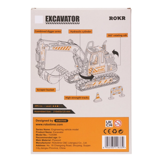 RoboTime dřevěné 3D puzzle Bagr