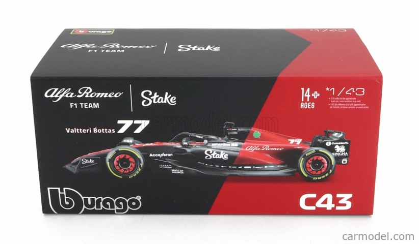 Bburago Alfa romeo F1 C43 Team Stake N 77 Season 2023 Valtteri Bottas 1:43, černá