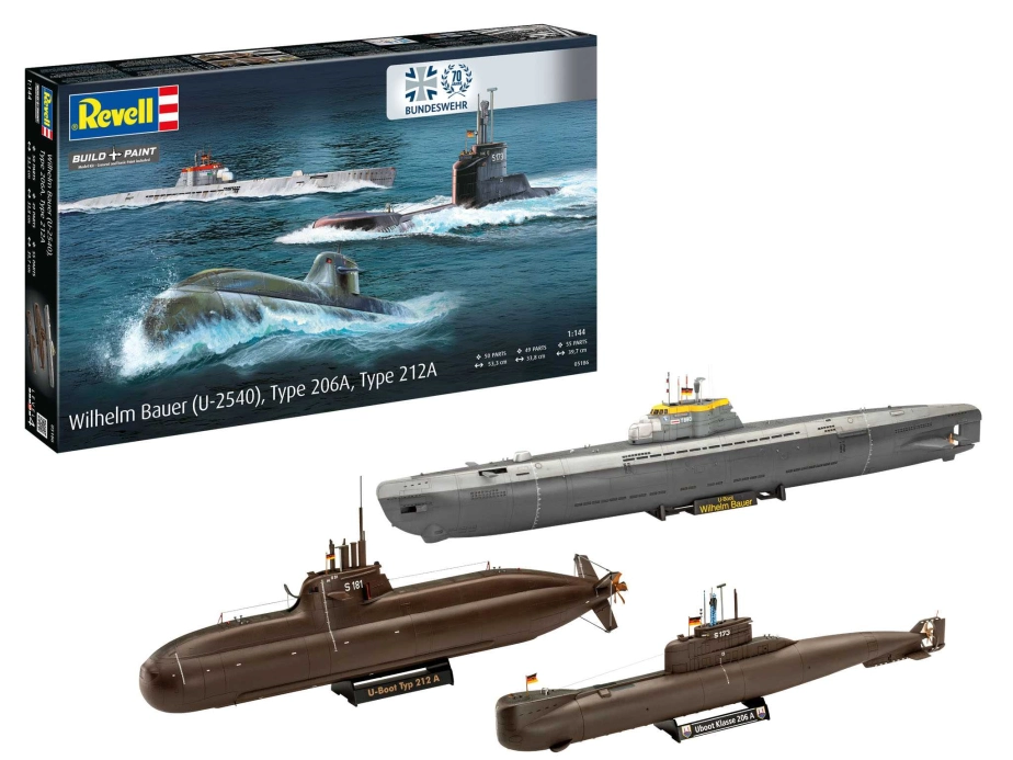 Plastic ModelKit ponorky 05186 – 70 Years Bundeswehr: Wilhelm Bauer, Type 206A, Class 2 (1:144)