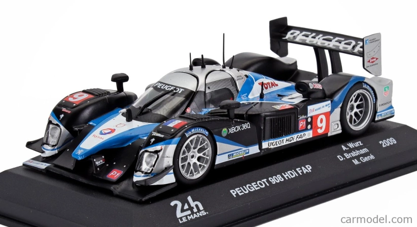 Edicola Peugeot 908 Hdi Fap 5.5l Turbo V12 Team Peugeot Sport Total N 9 Winner 24h Le Mans 2009 David Brabham - Marc Gene - Alexander Wurz 1:43 Černá Modrá Stříbrná