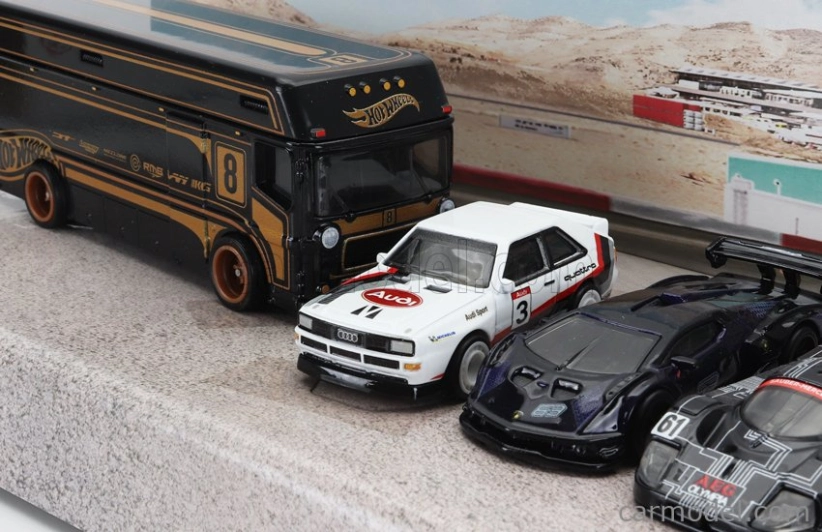 Mattel hot wheels Audi Set 4x Euro Hauler Car Transporter - Quattro Sport N 3 - Lamborghini Essenza - Sauber Mercedes N 61 24h Le Mans 1:64 Různé