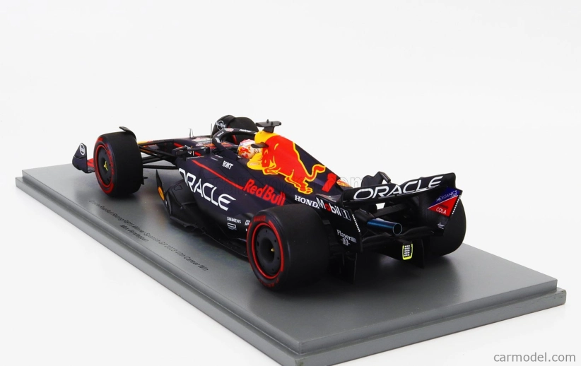 Spark-model Red bull F1  Rb19 Team Oracle Red Bull Racing N 1 World Champion (40th Career Victory) Winner Spain Gp 2023 Max Verstappen 1:18 Matt Blue