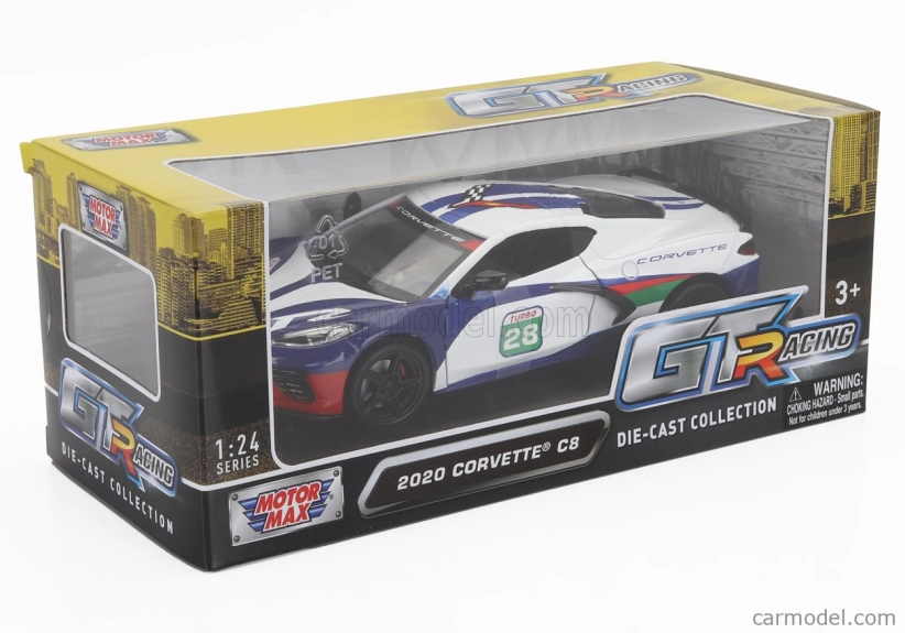 Motor-max Chevrolet Corvette C8 N 28 Racing 2020 1:24 Bílá Modrá