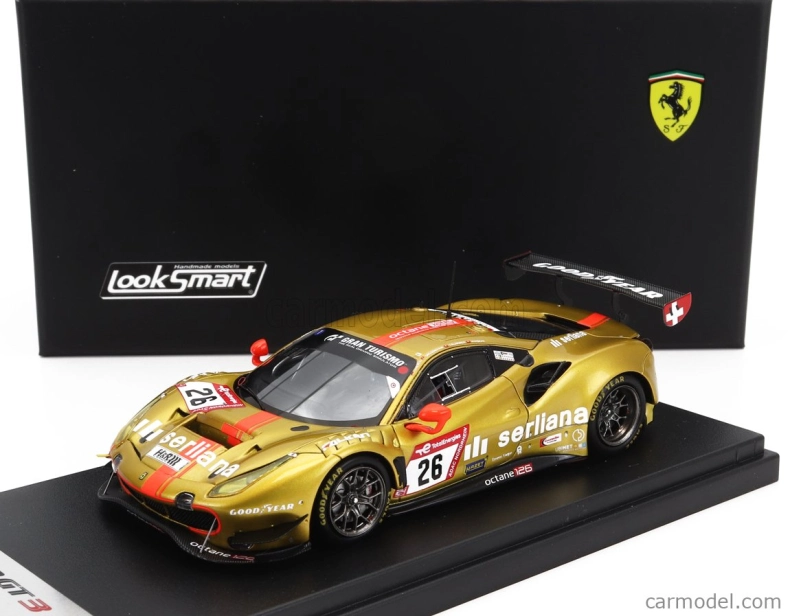 Looksmart Ferrari 488 Gt3 Evo 3.9l Turbo V8 Team Octane126 Serliana N 26 Pole Position 24h Nurburgring 2022 Bjorn Grossmann - Jonathan Hirschi - Luca Ludwig - Simon Trummer 1:43 Gold Met