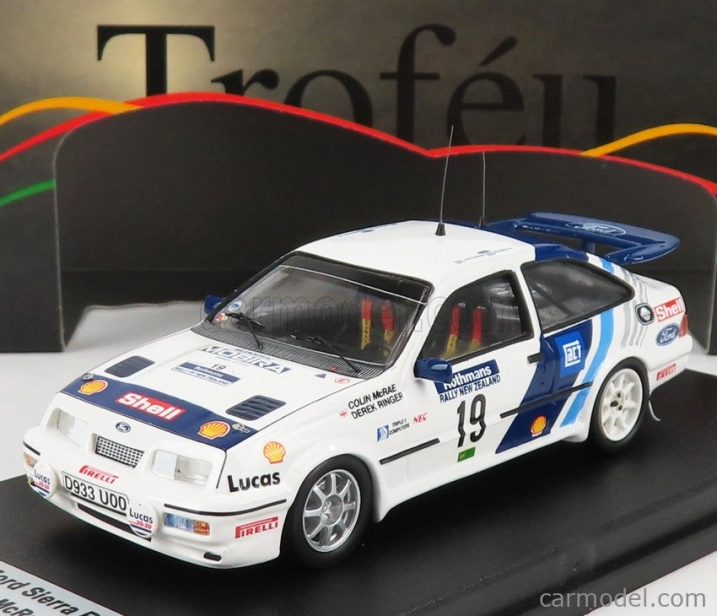 Trofeu Ford england Sierra Rs Cosworth N 19 Rally Nový Zéland 1989 C.mcrae - D.ringer 1:43 Biela Modrá