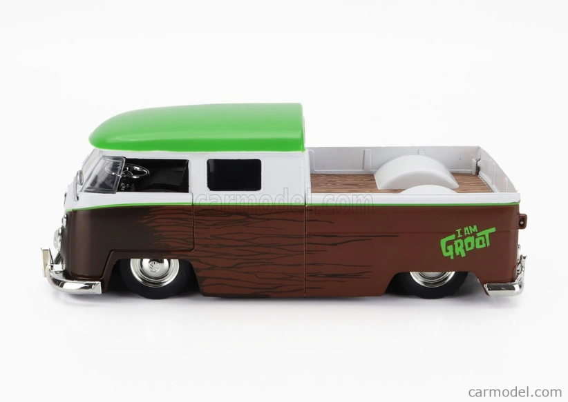 Jada Volkswagen T1 Double Cabine Pick-up 1963 s figúrkou Groota - Strážcovia Galaxie 1:24 Hnedá Biela Zelená