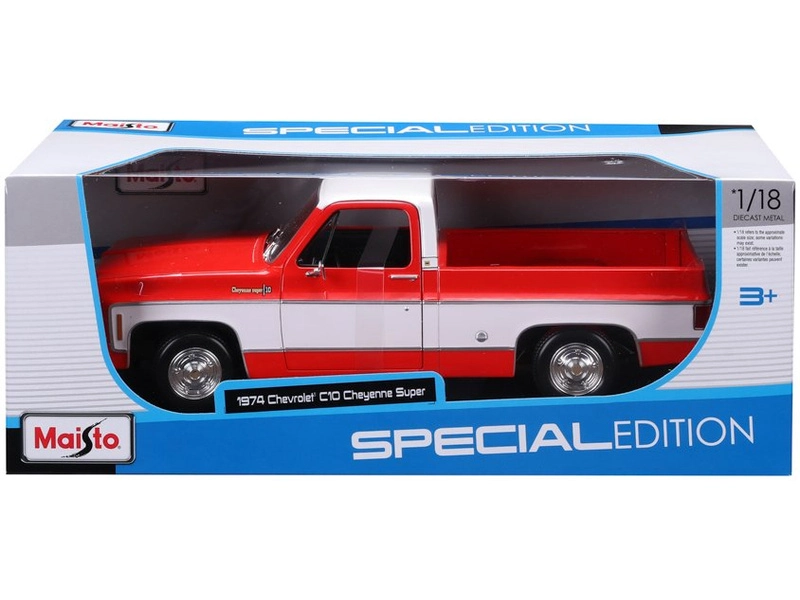 Maisto Chevrolet C10 Cheyenne Super 1:18 1974 červená a biela