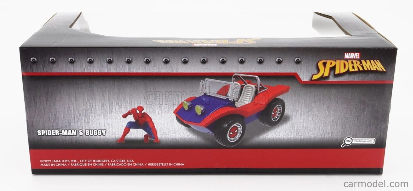 Jada Mayers manx Buggy With Spiderman Figure Marvel 1964 1:24 Modrá Červená