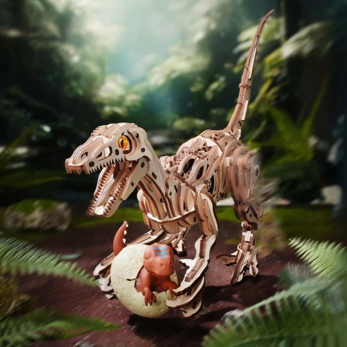 RoboTime 3D dřevěná mechanická skládačka Velociraptor