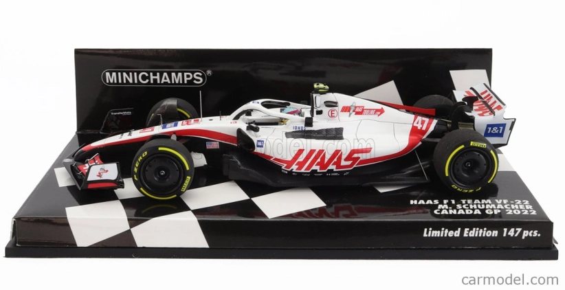 Minichamps Haas F1 Vf-22 Team Haas N 47 Canada Gp 2022 Mick Schumacher 1:43 Biela čierna červená