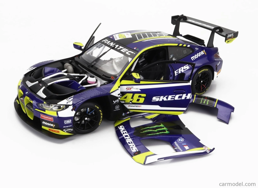 Minichamps BMW 4-series M4 Gt3 Team Wrt N 46 (first Podium) 2nd Race 2 Fanatec Gt World Challenge Europe Brands Hatch 2023 - Valentino Rossi - Maxime Martin 1:18 Fialová Žlutá Černá