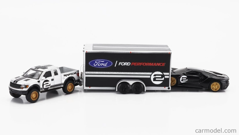 Maisto Ford USA F-150 Raptor Pick-up 2010 With Trailer Car Transporter + Gt N 2 2017 1:64 čierna strieborná
