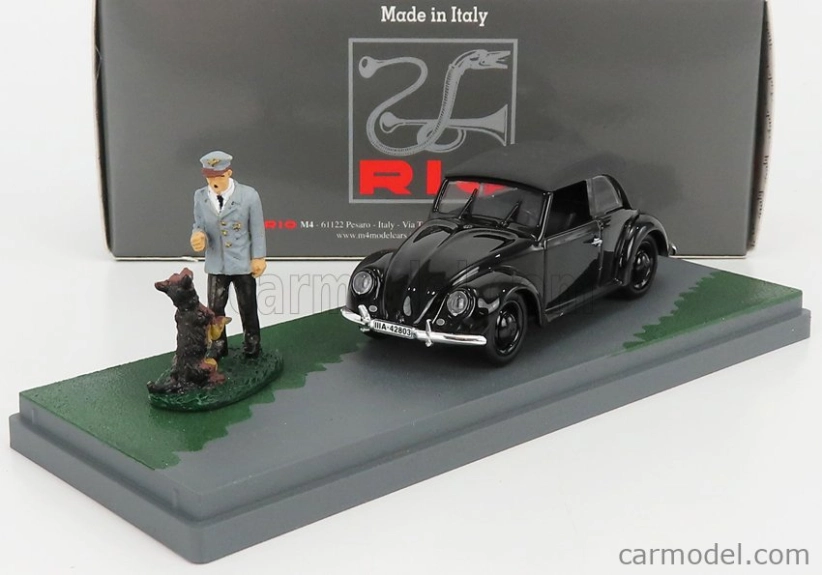 Rio-models Volkswagen Beetle Maggiolino Cabriolet Closed Nido Dell'aquila - Eagle's Nest 1938 - Hitler And Blondie Dog 1:43 Black