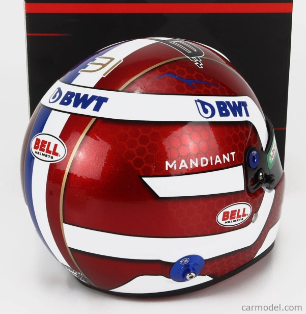 Mini prilba Bell prilba F1 Casco Prilba Renault A522 Team Alpine Bwt N 31 Sezóna 2022 Esteban Ocon 1:2 Červená biela